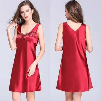 Summer Sexy Satin Lady Nightdress Casual Square Collar Nightgown Спално облекло Silky Intimate Lingerie Sexy Home Clothes