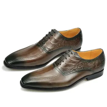 естествена кожа Оксфордски обувки Мъжка мода дантела нагоре Официални обувки за сватбено парти Луксозни елегантни бизнес рокля Банкетни костюми Обувки