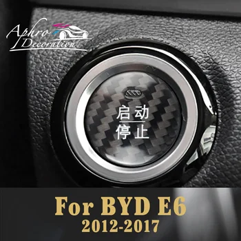 За BYD E6 кола двигател старт стоп бутон капак реални въглеродни влакна стикер 2012 2013 2014 2015 2016 2017