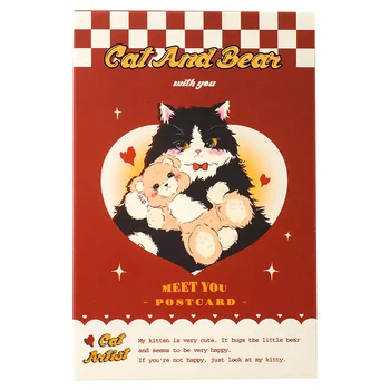 30 листа / комплект Cat Artist Series Пощенска картичка Сладко коте и мечка DIY поздравителни картички Студентски канцеларски материали