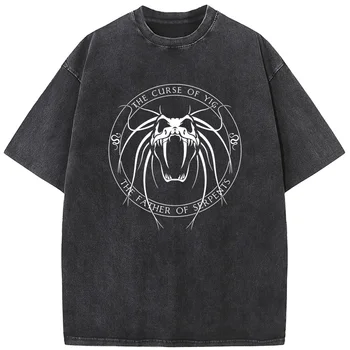 Monster Men / Women Washed T-Shirt 230g Cotton Funny Loose Bleached Tshirt Retro Hip Hop Bleach T shirt Tops Tee