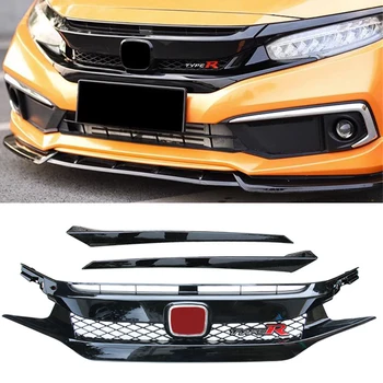 За ABS предна броня Grill Splitter Honda Civic Racing Grille Cover Accessories Body Kit TypeR Style 2019 2020 година