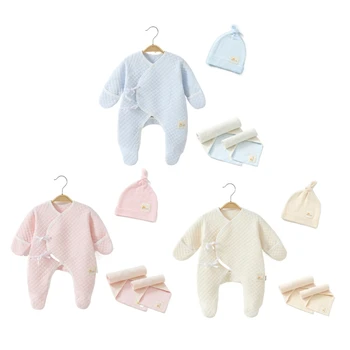 Бебешки душ подарък облекло комплект дишаща бебешка кърпа за крака гащеризон & тюрбан капачка за новородени кожата приятелски аксесоари