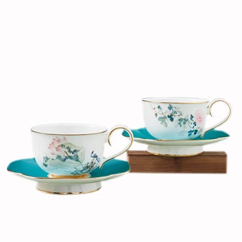 Orientall stly gold rim bone china tea cup sets ceramic coffee cups and sauces porcelain tea set