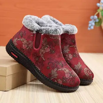 Стари пекински памучни обувки жени плюс руно топло приплъзване случайни майка обувки на средна възраст и възрастни къси ботуши