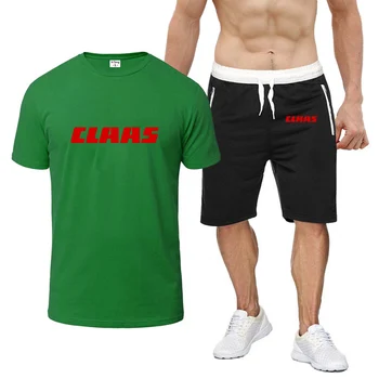 2023 Нови мъжки летни CLAAS печат 2-парче ежедневни тениски шорти твърди къси ръкави мода високо качество Sweatpants костюм