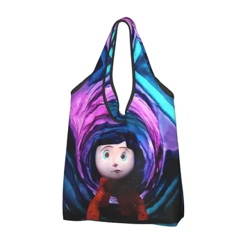 Забавен филм на ужасите за Хелоуин Coraline пазарска пазарска чанта преносима чанта за рамо на купувача на хранителни стоки