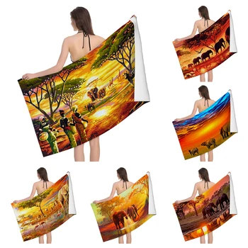 Домашни кърпи за баня за кърпи за тяло Пейзажни животни баня бързосъхнеща микрофибърна плажна кърпа мъж жени голяма спортна кърпа