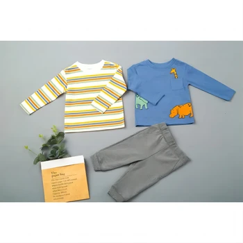 3PCS пролет есен бебе момче синьо животно памук печат есен жълта лента детски костюм новородено бебе дрехи бебе момче