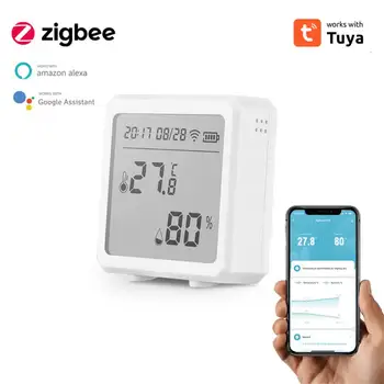 Tuya Zigbee Интелигентен сензор за температура и влажност с LCD екран Безжичен термометър Цифров дисплей Работа с Alexa Google