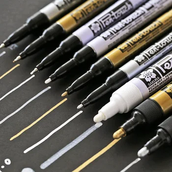 0.7/1.0/2.0mm Студентска скица Графити арт маркери Кука лайнер писалка сребро злато постоянен метален маркер писалки японски канцеларски материали