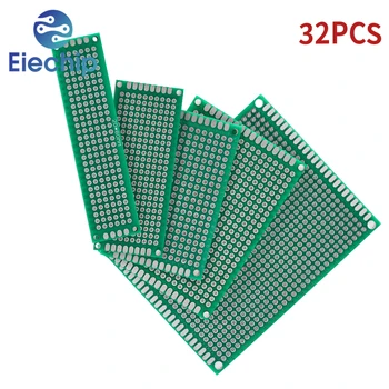  32pcs PCB платка комплект двустранен 2 * 8 см 3 * 7 см 4 * 6 см 5 * 7 см 7 * 9 см зелена печатна платка електронни DIY Proto дъски