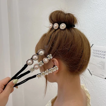 Ретро Shell Pearl Hairpin Flower Bud Прическа Кърлинг пръчици Жените елегантна коса плетена коса желязо топка главата намотка коса желязо