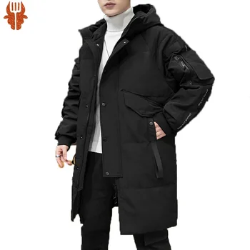 Winter Long 2024 Корейски стил мода водоустойчив качулка ветроупорен мека черупка надолу яке за мъже