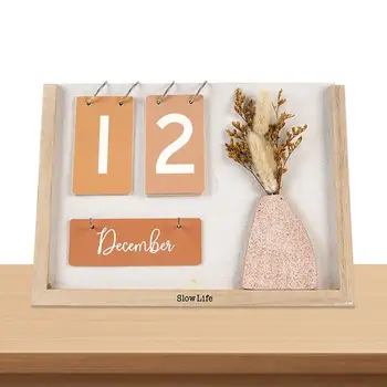  дървена рамка сухи цветя бюро календар стои творчески изящни флорални десктоп настолен календар 2024-2025 декорация