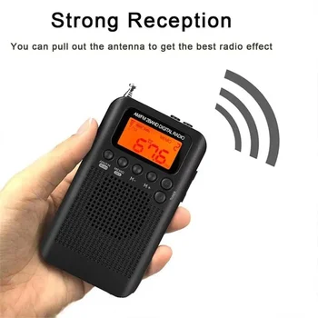 Hrd-104 Pocket Am Fm радио LCD цифров радиочестотен дисплей акумулаторна мини стерео радио с драйвер високоговорител преносим