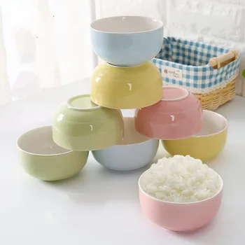 Керамична купа Комплект за домашно хранене Японска купа за ориз 4 Комплект малка керамична купа за хранене Костна китайска купа за супа Десертна купа Сладка купа