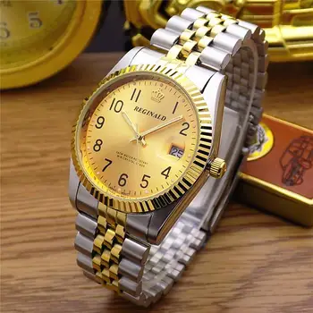 2023 REGINALD Watch Мъже Златни часовници 316L Календар от неръждаема стомана Кварцови ръчни часовници Мъжки луксозни бизнес часовници Reloj Hombre