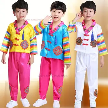 2024 корейски традиционен ханбок момчета върхове + панталони комплект национална цветна бродерия азиатски културно облекло дворец косплей костюм ханбок