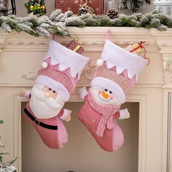 Коледни чорапи Детски подарък бонбони чанта Санта снежен човек-чорапи висящи коледно дърво украшение