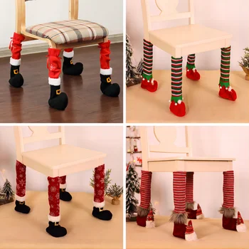 Коледен стол Leg Covers Santa Table Leg Chair Foot Covers Cute Elf Design Chair Leg Socks Removable Chair Leg Socks