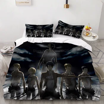 Аниме атака на Титан спално бельо Комплект единични двойни легла Пълна кралица крал размер възрастен дете спалня карикатура утешител пухени покритие дома декор