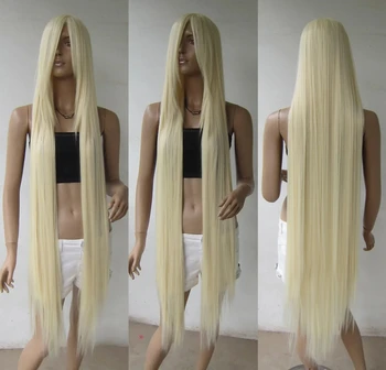 Безплатна доставка на едро 51'' Дълъг взрив блондинка направо косплей перука за коса 613#