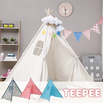 Детска палатка Teepee палатка за деца Преносима Tipi инфантилна къща за деца палатки декорация Wigwam Play House памучна ленена кърпа