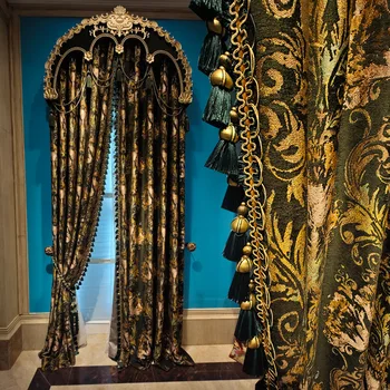 Нови луксозни европейски завеси за всекидневна трапезария спалня злато луксозна жакардова атмосфера засенчване плат завеси