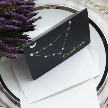 12pcs златен зодиакален фолд Card Козирог стил с плик като поздравителна картичка сватба рожден ден покана DIY декор подарък карта