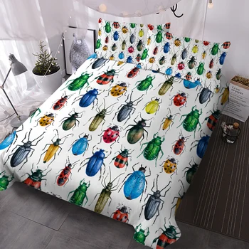 Insect Design спално бельо комплект декоративни 3 парче пухени покритие с 2 възглавница Shams