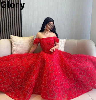 Червени луксозни вечерни рокли от рамото цвете бродерия A-Line абитуриентски рокли 2023 Арабия Популярни официални рокли за парти