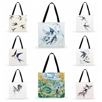 Дамска чанта за рамо Акварел лястовица птица живопис печат голяма пазарска чанта за жени случайни мъкна открит плажни чанти Foldab пазарска чанта