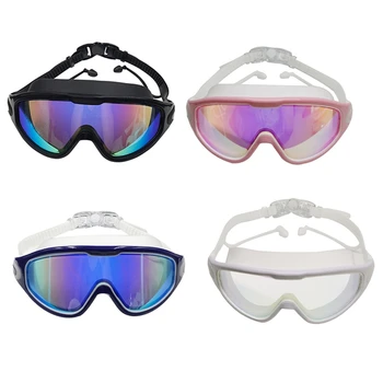 Очила за басейн Анти-мъгла UV защита Без изтичане Широк изглед Подходящ за възрастни мъже Жени Младежи Над 15 Черни