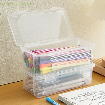 1pc Пластмасова кутия за моливи с много голям капацитет Стифиране на полупрозрачни прозрачни моливи Кутия за офис консумативи Организатор на съхранение Кутия