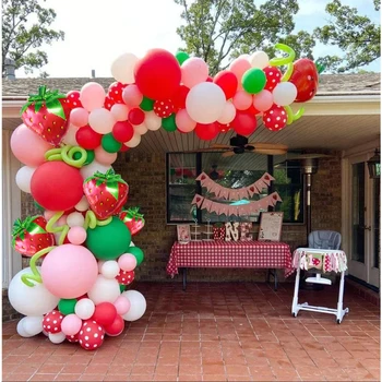 Лято Червени ягоди балон венец арка комплекти латекс балони за сватба плодове рожден ден декорации бебе душ Globos