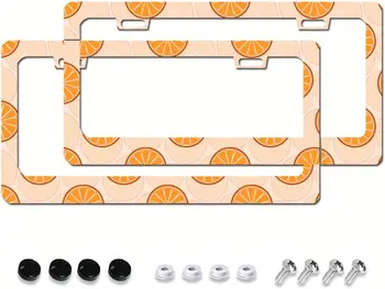 2 бр. Оранжев плод метална рамка за регистрационна табела Авто декоративни рамки Държач за покритие за автомобили за САЩ стандарт с 2 дупки