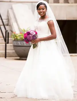Модни лъжички деколте сватбени рокли 2023 с мъниста Вестидос де Нойва съд влак дантела апликации Официални булчински рокли
