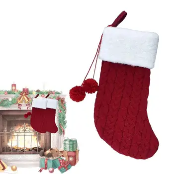 Класически чорап декорация многофункционални плетене коледни чорапи с ремък сезонни декори за играчки шоколад бонбони