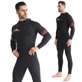 Нов 3MM неопренов водолазен костюм мъжки едно парче дълъг ръкав топъл сърф костюм слънцезащитен воден спорт фронт цип плуване водолазен костюм