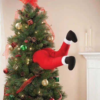 Дядо Коледа крака коледно дърво декорация плюшена врата декор Дядо Коледа елф крак коледен декор за дома висящи орнаменти НОВО