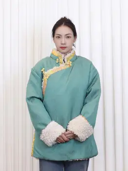 Ново тибетско облекло в китайски стил за дамски зимни дебели и плюшени памучни дрехи