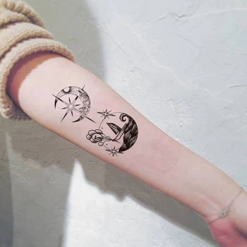 Татуировка стикер лунна лодка балон луна вълна точки флаш гримВременен водоустойчив фестивал ръка ръка фалшив боди арт за мъже жени