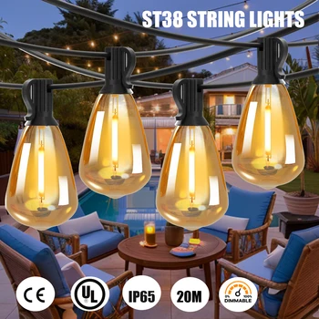 65FT ST38 Led струнни светлини на открито 20M пластмасови нечупливи IP65 водоустойчиви LED крушки на открито градина венец низ светлини