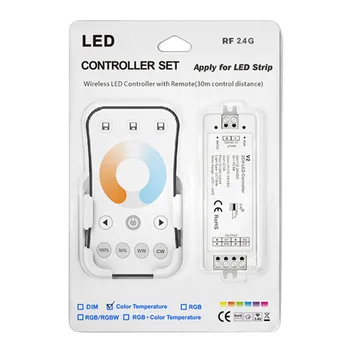 2.4GHz безжичен RF докосване LED контролер Цветна температура V2 + R7-1 2CH RF димер за двуцветна LED лента DC12-24V