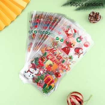 50pcs Коледна серия бонбони чанти Санта снежен човек подарък чанта Коледна украса 2024 Коледа подарък чанти бисквитки опаковане консумативи