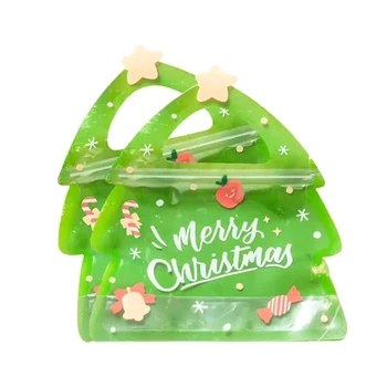 10pcs Коледна подаръчна торбичка за бонбони Шоколадова бисквитка Нуга Бисквити Опаковка Подаръчно дърво Санта цип чанти