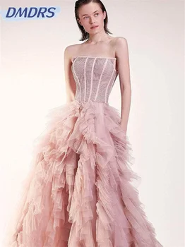 Елегантни вечерни рокли без презрамки 2024 Класическа рокля от тюл без ръкави 2024 Луксозна рокля с дължина на пода Vestidos De