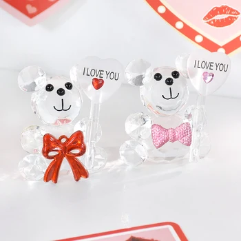 1pc Сладка мечка кристална фигурка със сърце форма орнамент стъкло животински миниатюрни любов романтични подаръци Свети Валентин Начало декор