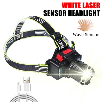 Мощен бял лазерен светодиоден фар за фарове Zoom Фенерче за фенерче 18650 батерия USB акумулаторен риболовен фенер